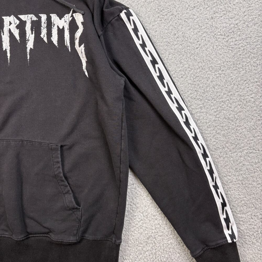 Overtime Hoodie Mens Medium Black Hooded Pullover Bolt Sweatshirt Drawstring - Picture 4 of 15
